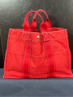 Authentic Hermes 2000-2010 Canvas Sac Deauville Mm Tote Bag